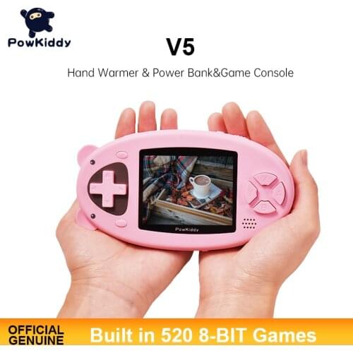 POWKIDDY V5 2.8-Inch Screen Built-in 520 8-Bit Video Game Console Hand Warmers Mobile Phone Charging Function Childrens Gifts