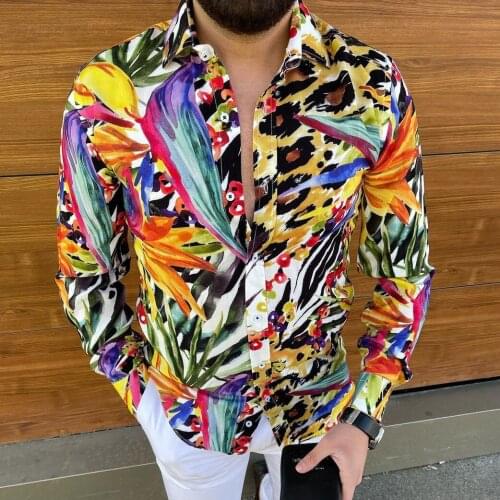 Autumn multi-color mens retro print social shirt Luxury mens slim long sleeve shirt fashion casual shirt mens wear