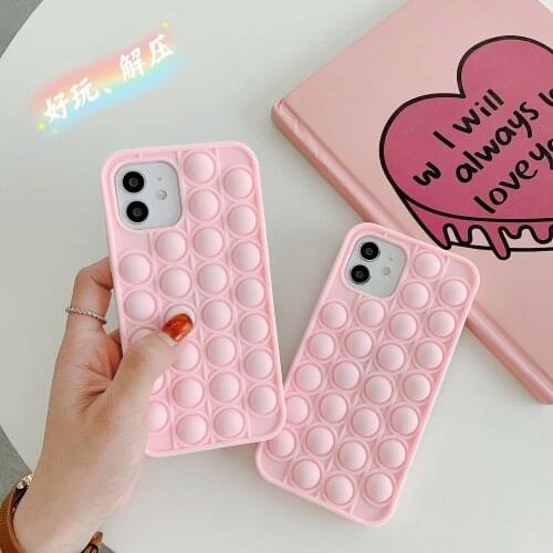 Pink Relive Stress Pop Fidget Toys Push Bubble Silicone Phone Case For Iphone 6 6s 7 8 Plus 11 12 Pro Max X XR XS Soft Cover
