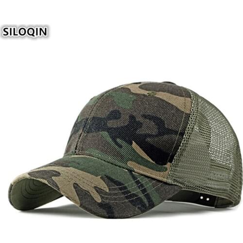 SILOQIN Snapback Cap Camouflage Hat Womens Ponytail Mesh Breathable Baseball Cap Adjustable Size Mens Ventilation Net Caps