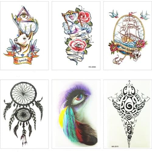 Fashion personality feather flower arm waterproof Tattoo Sticker for men and women 19X12CM