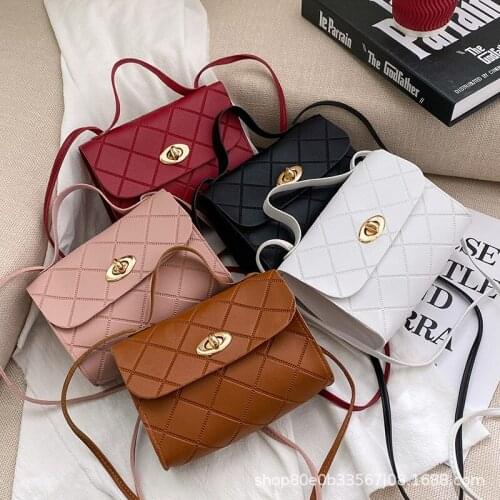 Hot Trendy Women Bags Fashion Handbag Chain Shoulder Bag Solid Color Stitching Lock Messenger Bags PU Mini Square Bag and Purse