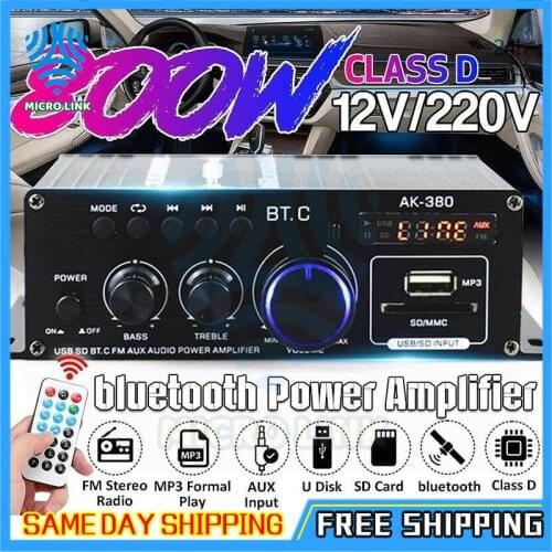 AK380/AK370/AK170 Power Amplifier Audio Karaoke Home Theater Amplifier 2 Channel Bluetooth Class D Amplifier USB/SD AUX Input