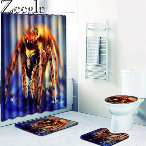 Zeegle Creative Printed Shower Room Bath Mat Toilet Carpet Bathroom Shower Curtain Pedestal Rug Lid Toilet Cover Bathroom Rugs