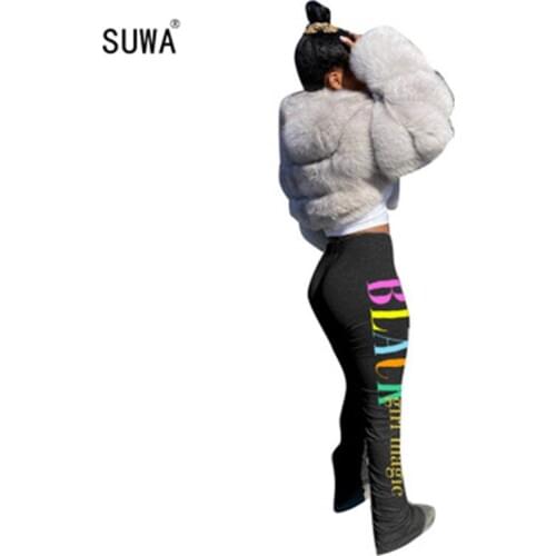 R Hot Recommend Style Streetwear Women Drawstring Black Letter Print Pleated Leggings Femme Casual Sport Sweatpants 4 Colo
