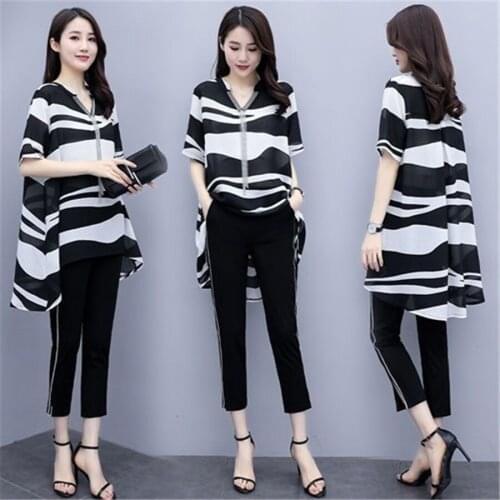 Summer 2021 New High Waist Womens Tracksuit striped Fashion Plus Size Shorts Pant Suits Two Piece Set
