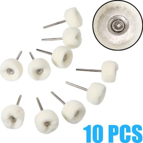 10PCS 24mm Polish Wheel Pads Wool Felt Polishing Buffing Pad Round Wheel with Mandrel for Rotary Tool Polishing Grinding Pads
