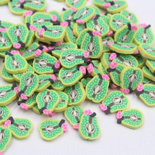100g/lot Green Pear Slices Polymer Soft Clay Fruits Sprinkles or Arts and Mobile Decoration DIY Crafts Filler Accessories