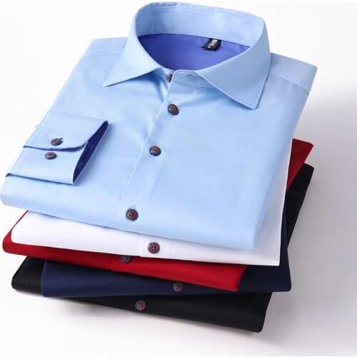 2021 New Autumn Mens Business Casual Solid Color Shirt Slim-fit, Non-iron Fashion Long-sleeved White Shirt Male Brand Clothes