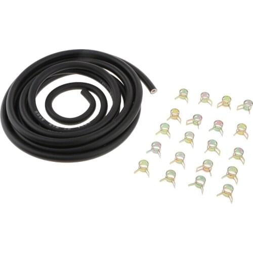3 meters 1/4 Inch ID Fuel Line + 20pcs 2/5' ID Hose Clamps Motorcycle Fuel Line System for Small Engines Black
