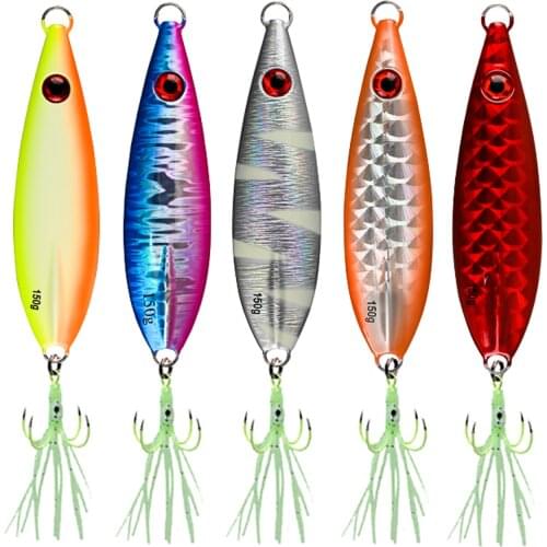 5PCS Deep sea Fishing Glow Stripe Zebra Jigging Slow sinking Jig Hook Lure Jigbait spoon baits 150g200g300g400g