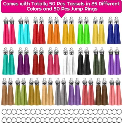 50Pcs Leather Keychain Tassels DIY Projects Fringe Key Rings DIY Crafts