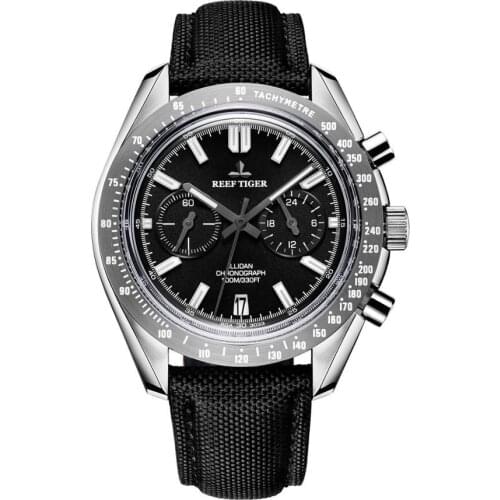 Sport watch men,mens wrist watches Reef Tiger luminous chronograph waterproof quartz wristwatch nylon band montre homme RGA3033