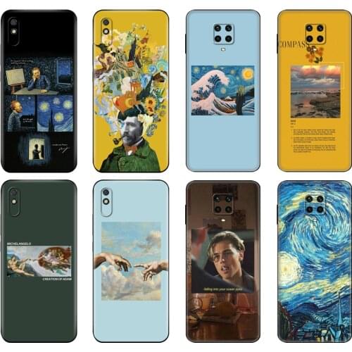 Black tpu Case For Xiaomi Redmi 7A 8 8A 9 9A 9C Case Redmi Note 8T 8 Pro T Note 9 9S 9 Pro Case Art Aesthetic Van Gogh Mona Lisa