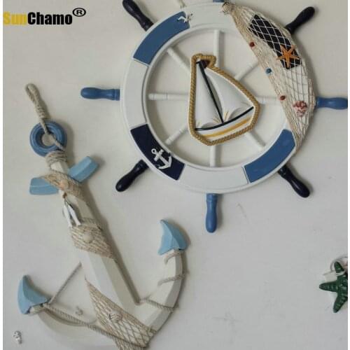 Wood Mediterranean Ship Wooden Rudder Helm Ship Anchor Antique Home Decor Wall Decoration Vintage Room Decor Accessories