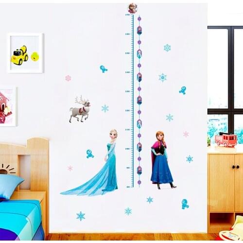 Disney Lovely Elsa Anna Princess Wall Stickers Girl Decals Frozen Mural Art Growth Chart For Kids Height Measure Home Decoration