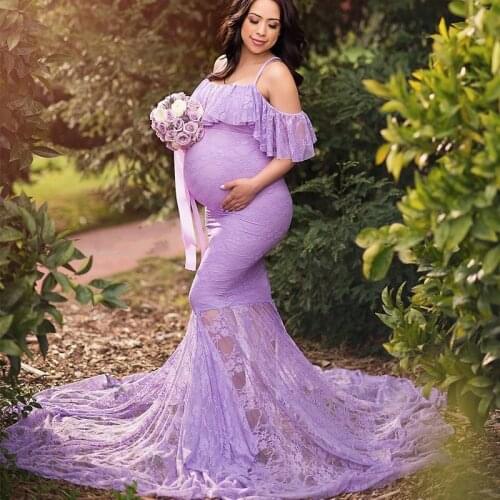 Ruffles Lace Maternity Dresses For Photo Shoot Shoulderless Fancy Pregnancy Dress Long Pregnant Women Maxi Gown Photography Prop