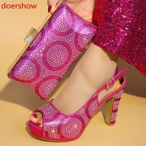 Doershow fashion lady Shoes and Bag Set In Italy silver Color Italian Shoes with Matching Bag Set for wedding SJU1-9