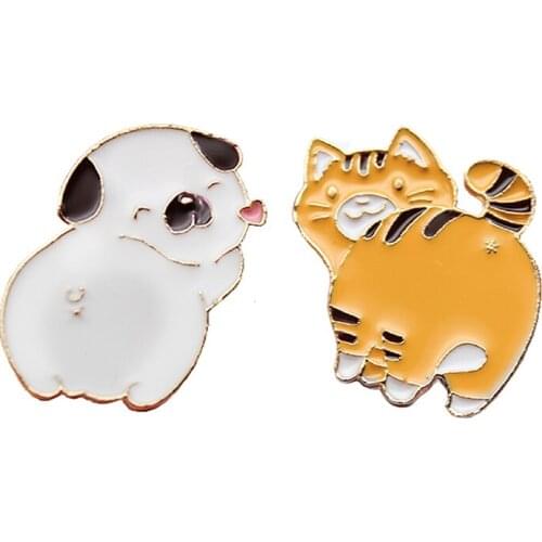 Enamel Brooch for cute animals kitten and puppy Lapel Pin Dog and cat fun Badge Gifts for children brooches pins