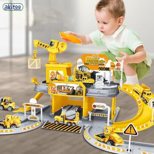 Akitoo Childrens parking puzzle toy car alloy engineering fire truck model rail car airplane boy toy #1006