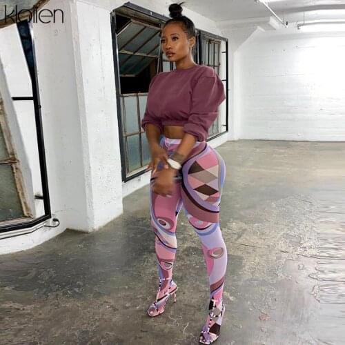 KLALIEN Fashion Print High Waist Skinny Pencil Pants Women Casual Streetwear Sport Elastic Female Trousers 2021 Spring New