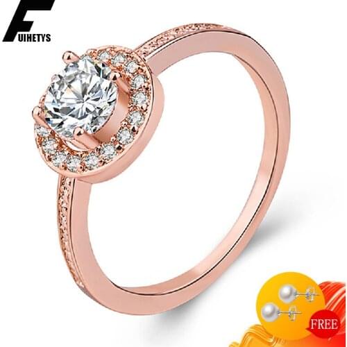 Fashion 925 Silver Jewelry Rings with Zircon Gemstones Rose Gold Color Open Finger Ring for Women Wedding Promise Party Gifts