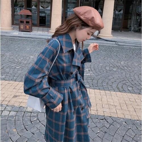 Korean Clothes Plaid Windbreaker Fashion Womens Long Autumn Straight Temperament Commute Popular Loose Korean Jacket Casual