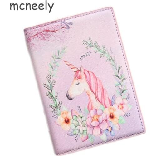 Mcneely Unicorn Travel Passport Cover Violet Color Women Passport Holder Girls Fashion Credit Card Holder Ticket Folder Bag
