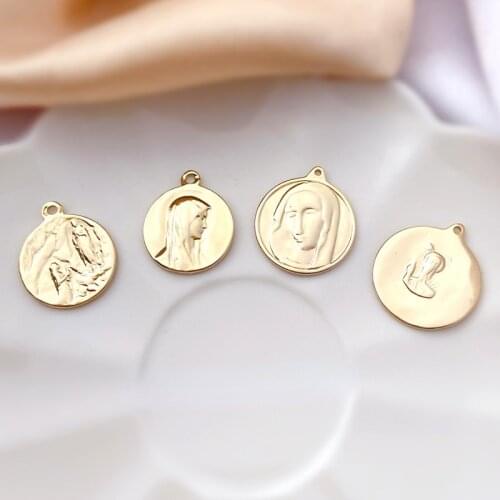 Copper Plated 18K Real Gold Literary Madonna Portrait Double-sided Embossed Pendant DIY Earrings Clavicle Chain