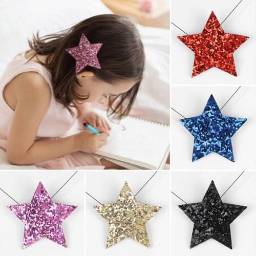 Fashion Shiny Synthetic Leather Star Barrette For Kid Girls Bling Children Hair Clips Toddlers Hair Pins Hair Accessories