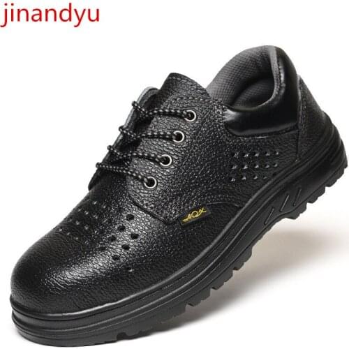 Mens Safety Shoes Genuine Leather Waterproof Casual Shoes for Men Industry Comfortable Steel Toe Cap Protect Work Boots Male