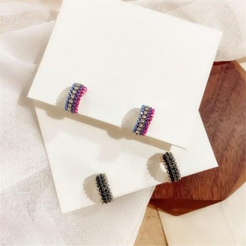 MWsonya New Hot Sale Vintage Colorful Rhinestone Small Cute Hoop Earrings For Women Fashion Semicircle C Shaped Pendientes