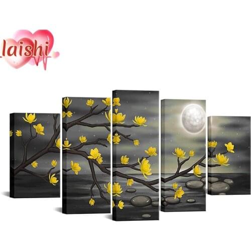 5pcs DIY Moon, yellow flower Diamond Painting Full Square round drill Home Decoration diamond Embroidery Handcraft Art Kits