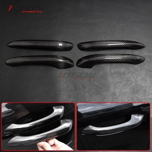 Real Carbon Fiber Side Door Handle Cover Moulding Trim Sticker Car Accessories For Porsche Cayenne 2018 2019