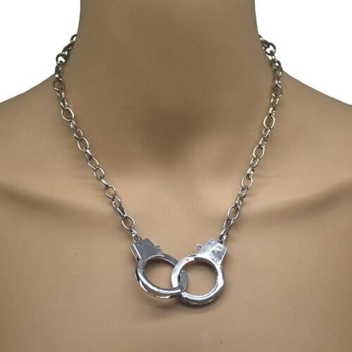 Double Round Circle Lasso Chain Choker Handcuffs Pendant Charm Necklace Cool Collar Statement Necklaces