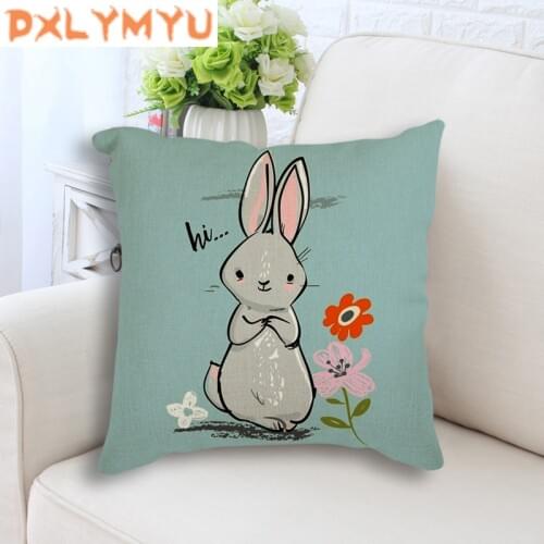 Animal Print Cushion Rabbit Family Throw Pillow Linen Decorative Cushion for Sofa Xmas Decoration Nordic Seat Cushion Home Decor