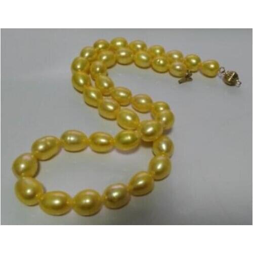 Stunning 8-9mm genuine south seas gold pearl necklace 18inch