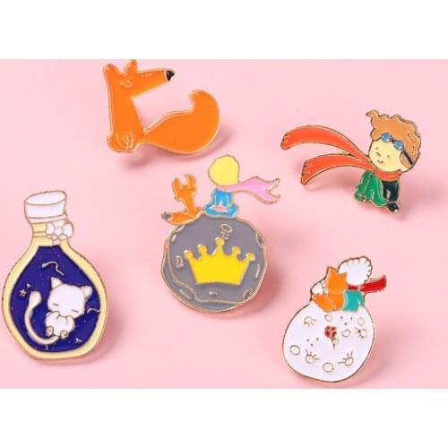 Prince Fox Rose Enamel Pins Wholesale B612 Planet Brooches Bag Hat Lapel Badge Classics Fairy Tale Cartoon Pin Gift for Children