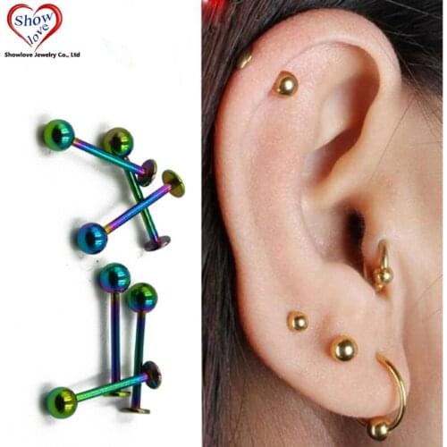 Showlove-10Pcs Rainbow Anodized Labret Rings Retainer Lip Ear Studs Piercing Body Jewelry