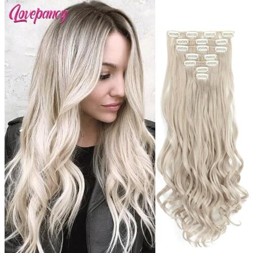 Eunice hair 22inch Ombre Long curly Hair Extension 7pcs/set 16 Clips High Tempreture Synthetic Hairpiece Clip in Hair Extensions