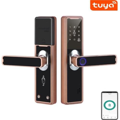 Smart Tuya APP Bluetooth Remote Control Fingerprint Lock Electric Password Card Door Lock With Key Double Tongue