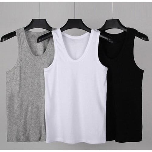 Sporty Men Solid Color Low-cut Neck Sleeveless Cotton Vest Breathable Tank Top men sportwear undershirt fashion vest clothing