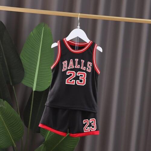 Boys Sports Basketball Clothes Suit Summer New Childrens Fashion Leisure Letters Sleeveless Baby Vest + T-shirt 2pcs Sets Kids