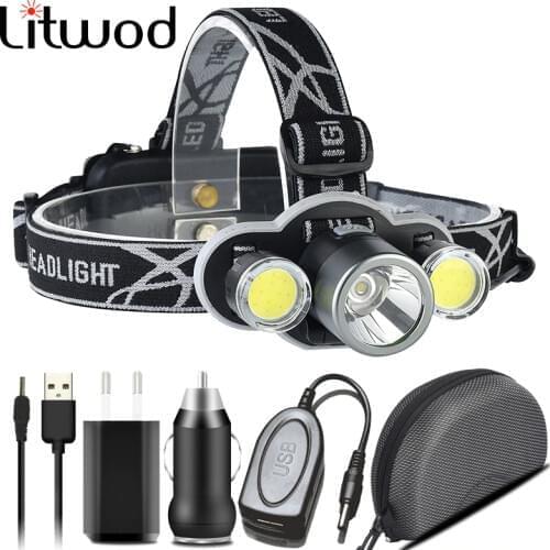 Led Headlamp XM-L T6 & COB Waterproof Head Flashlight Lamp Torch Power Bank Headlight for Camping USB Rechargeable 18650 Battery