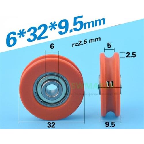 SWMAKER 10pcs 6*32*9.5mm U groove wheel, over line guide wheel, non-standard 626ZZ wrapped plastic, nylon furniture pulley