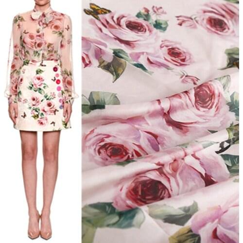 Rose printed polyester fabric digital printing shirt dress fabric meter pajamas scarf handmade DIY fabric wholesale cloth