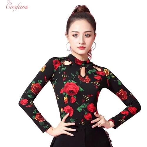 Latin Dance Tops Female Sexy Flower Performance Dancing Shirt women Ballroom Cha Cha Samba Practice latin Dance top Clothes