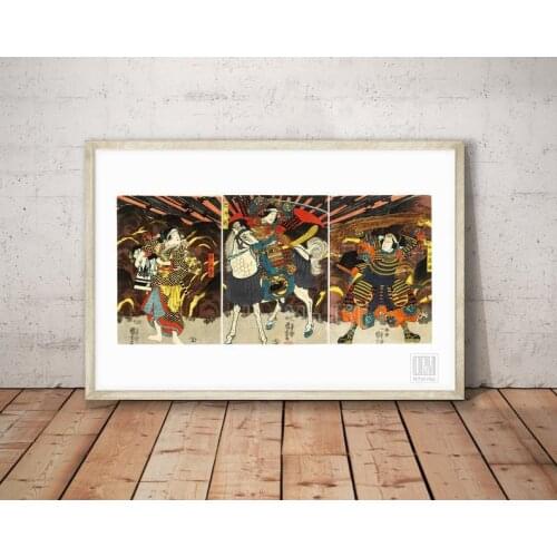 Wada Yoshimori Tomoe Gozen Yamabuki Three Actors In The Roles Of Samurai Wadai Yoshimori Utagawa Kuniyoshi 1847