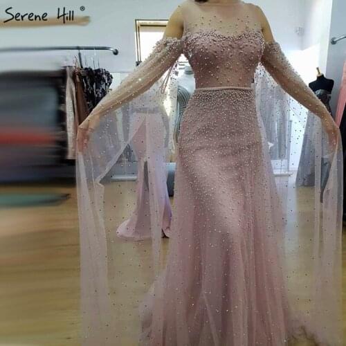 Pink Latest Design Sleeveless Evening Dresses 2020 Mermaid Pearls Flowers Fashion Sexy Formal Evening Gowns BLA6655