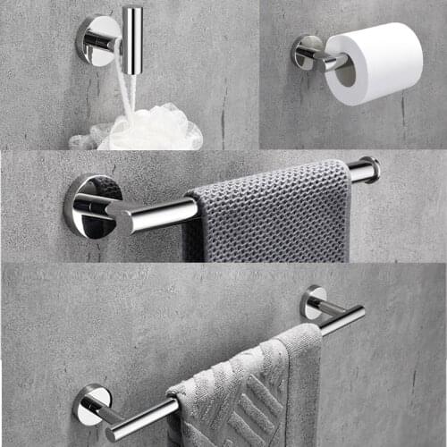 Stainless Steel Bathroom Accessories Shiny Silver 4-piece Suit Towel Bar Paper Holder Coat Hook Towel Ring Shower Bathroom Sets